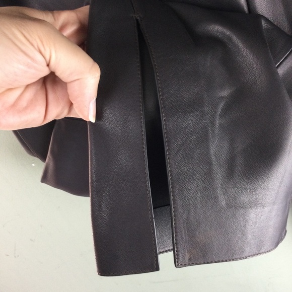 Theory 100% Leather Slit Leg Pull-On Taupe Pants Size 12 - Picture 10 of 14